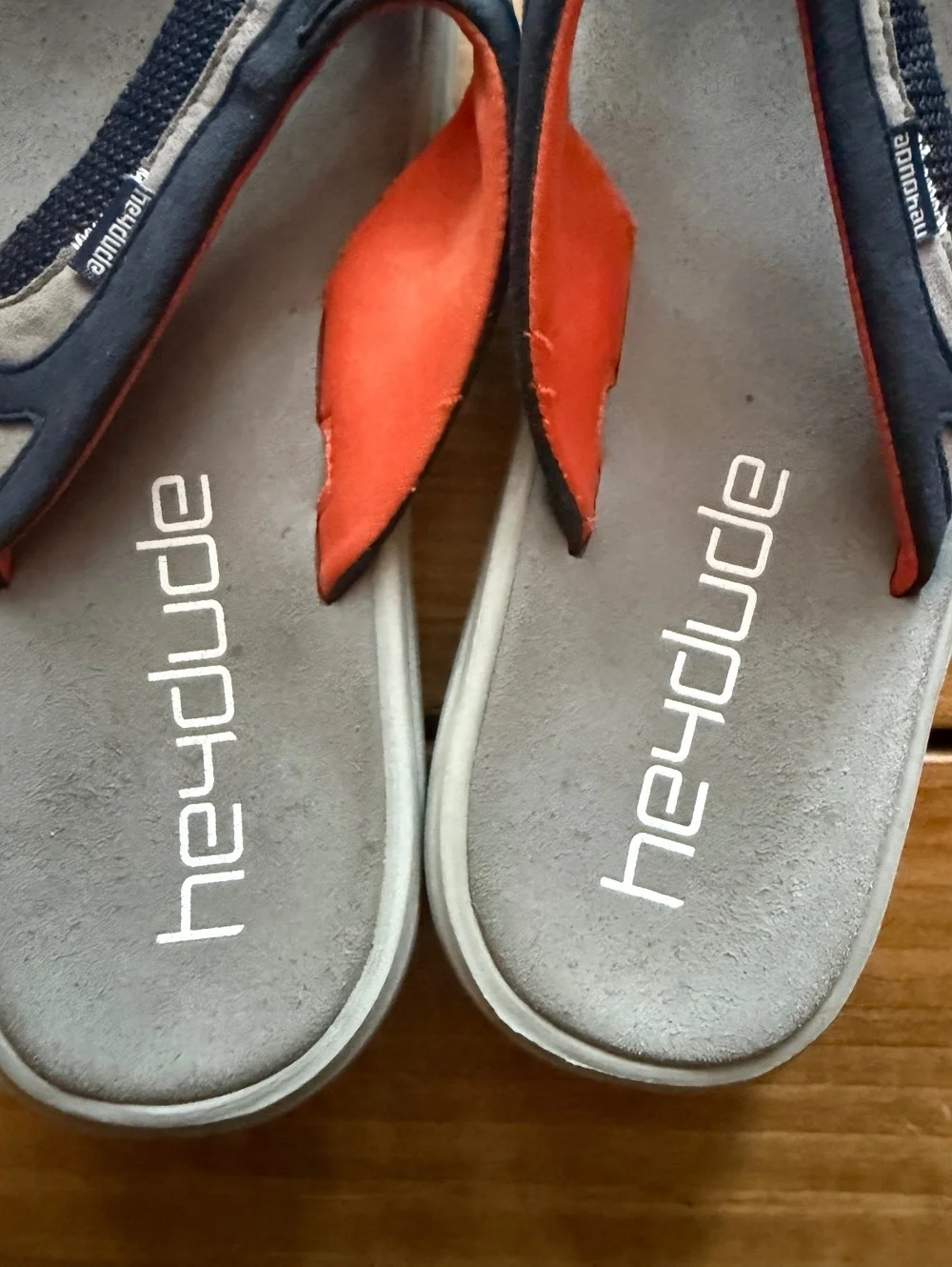 Heydude Men's Casual Flip Flop Sandals, Navy and Orange